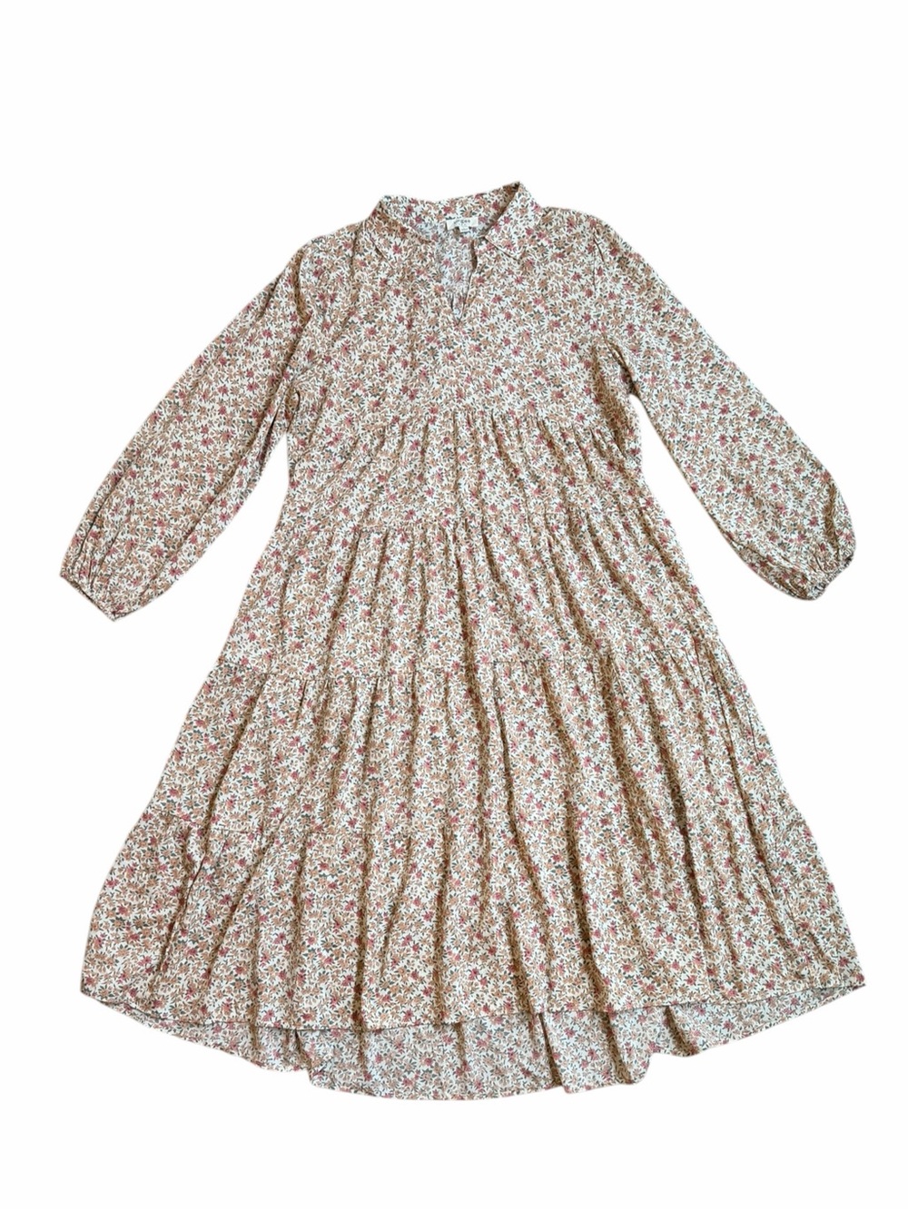 Umgee Floral Long Sleeve Collared Tiered Midi Dress